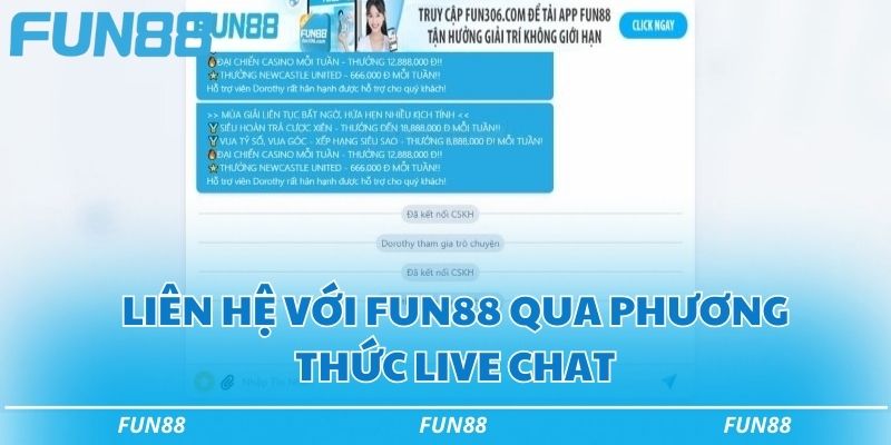 Liên hệ với Fun88 qua phương thức live chat